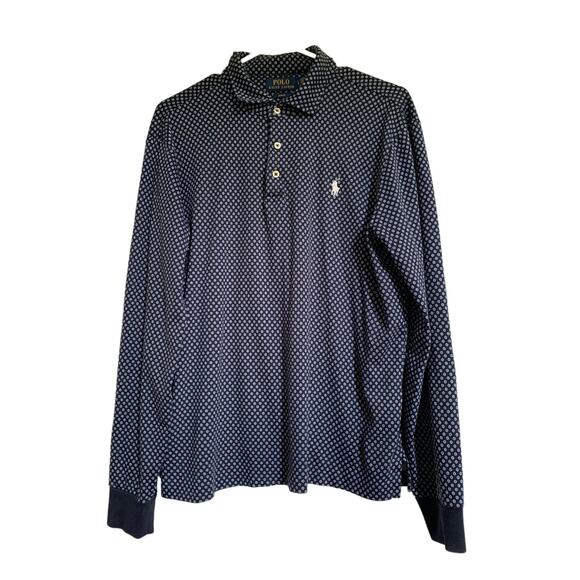 Polo Ralph Lauren Navy Foulard  Cotton 3 Button Large Slim Fit Logo Mens Shirt - Picture 1 of 9